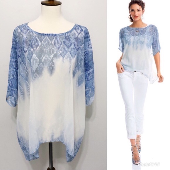 Cabi Sheer Ombre Fade Out Dolman Sleeve Top 781 XS - Picture 2 of 8